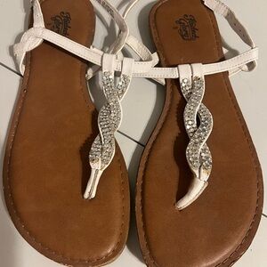 Faded Glory White Jeweled T-Strap Sandals